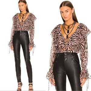 REVOLVE Zebra Print Blouse in Pink and Black